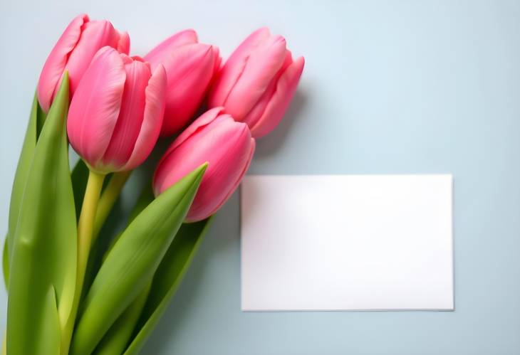 Beautiful Pink Tulips and Card A CloseUp of Springs Charm